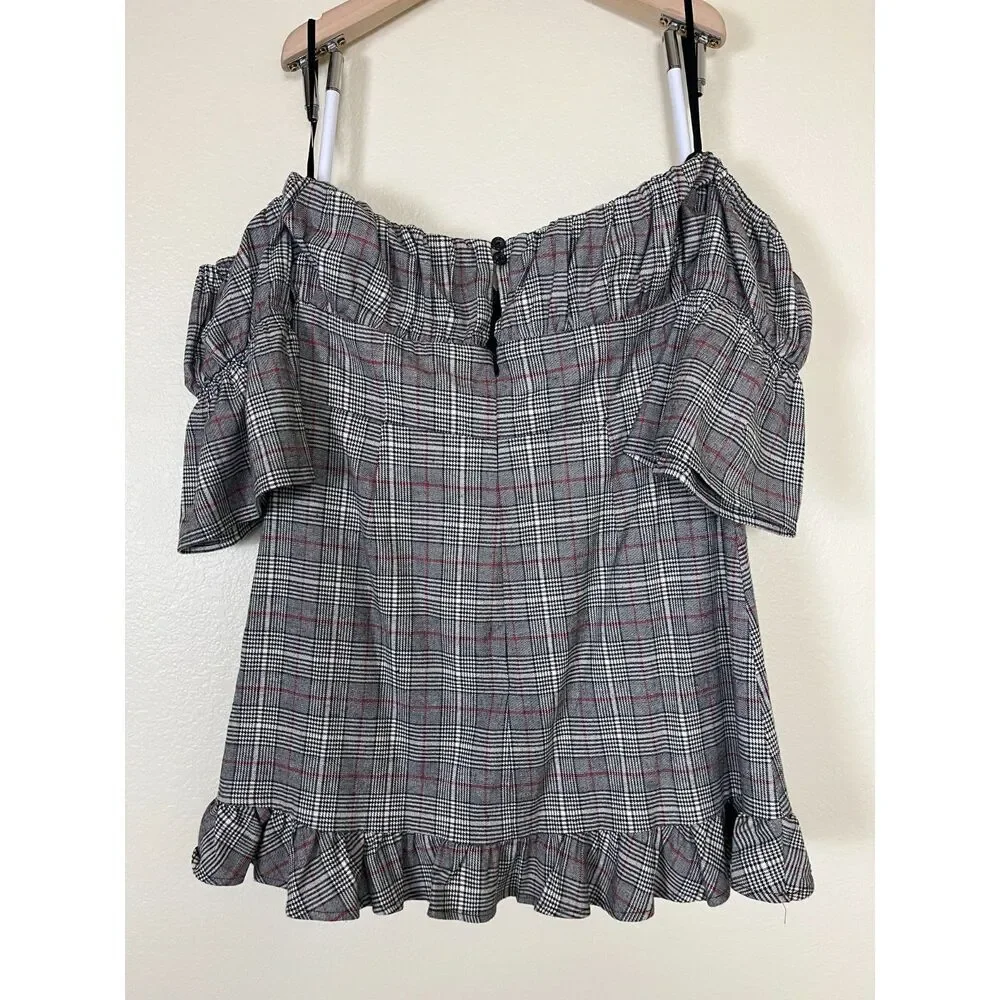 Tularosa Women Size L Angie Gray Plaid Ruffle Mini Dress Preppy Academia Party